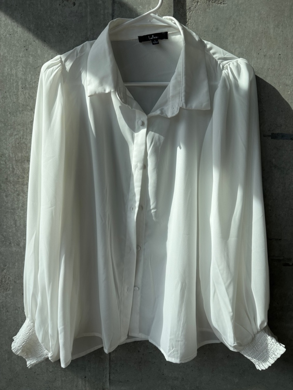 Lulu's White Sheer Puff-Sleeve Button Blouse